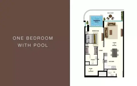 Plattegrond van 1 slaapkamer in Samana Rome 3