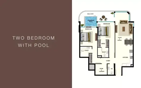Plattegrond van 2 slaapkamers in Samana Rome 3