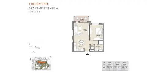 Plattegrond van 1 slaapkamer in MJL Asayel Building 3