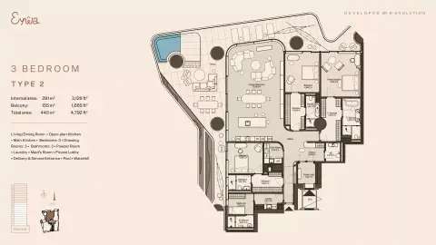 Plattegrond van 3 slaapkamers in Eywa Way of Water