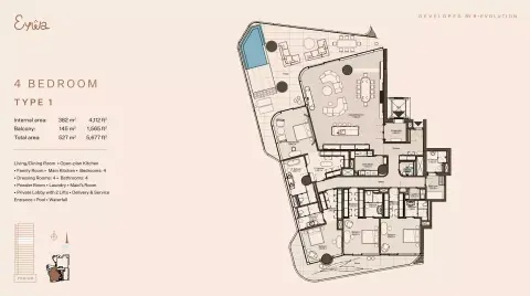 Plattegrond van 4 slaapkamers in Eywa Way of Water
