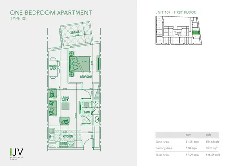 Plattegrond van 1 slaapkamer in Joya Verde Residences