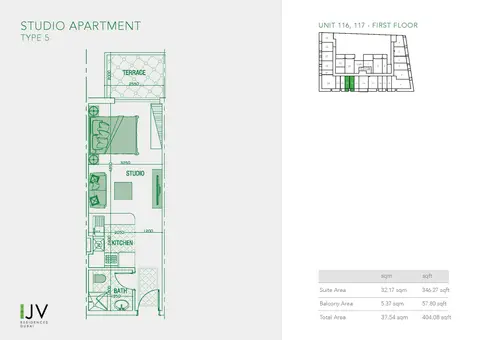 Plattegrond van Studio in Joya Verde Residences