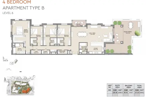 Plattegrond van 4 slaapkamers in MJL Asayel Building 2