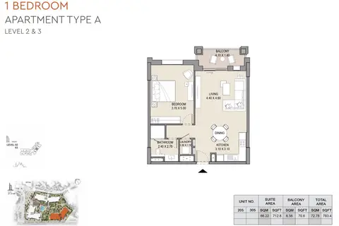 Plattegrond van 1 slaapkamer in MJL Asayel Building 2