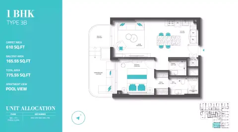 Plattegrond van 1 slaapkamer in REFF 997