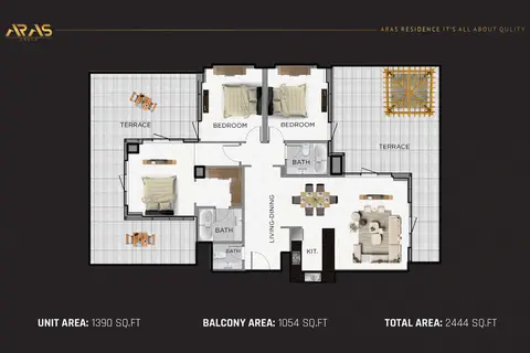 Plattegrond van 3 slaapkamers in ARAS Residence