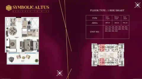 Plattegrond van 1 slaapkamer in Symbolic Altus