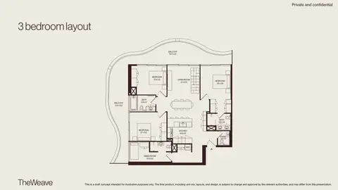 Plattegrond van 3 slaapkamers in The Weave at JVC