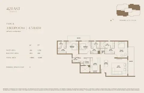 Plattegrond van 3 slaapkamers in 42 East Residences