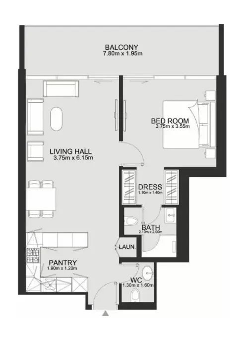 Plattegrond van 1 slaapkamer in Ashley Hills
