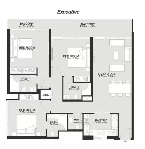 Plattegrond van 3 slaapkamers in Ashley Hills