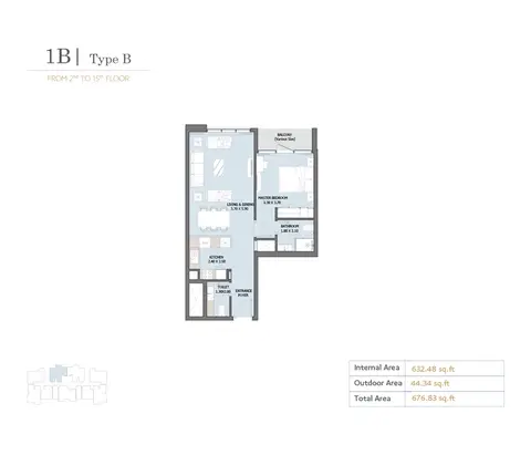 Plattegrond van 1 slaapkamer in Verdana Residence 10
