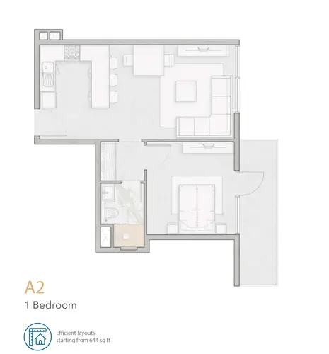 Plattegrond van 1 slaapkamer in Aria Apartments