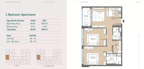Plattegrond van 2 slaapkamers in The Collective