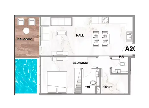 Plattegrond van 1 slaapkamer in Peace Lagoons Phase 2 by Peace Homes Group