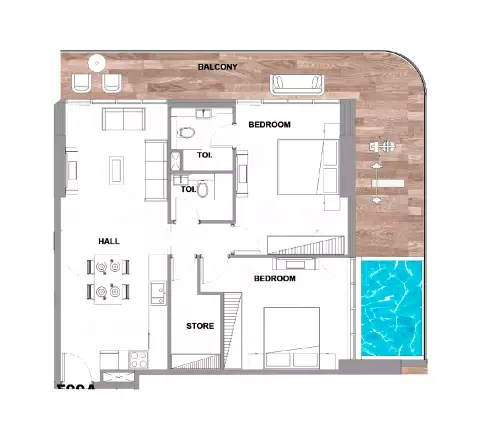 Plattegrond van 2 slaapkamers in Peace Lagoons Phase 2 by Peace Homes Group
