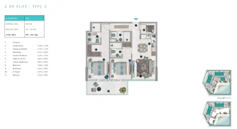 Plattegrond van 2 slaapkamers in Octa Isle Interiors