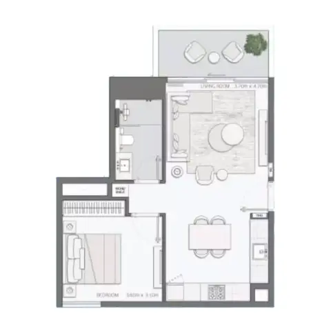 Plattegrond van 1 slaapkamer in Mansory Residences
