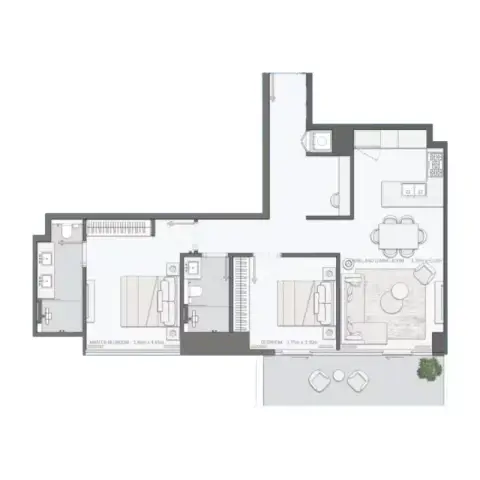 Plattegrond van 2 slaapkamers in Mansory Residences