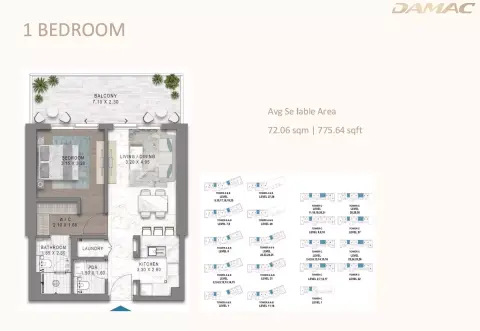 Plattegrond van 1 slaapkamer in Seacrest