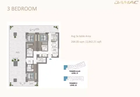 Plattegrond van 3 slaapkamers in Seacrest
