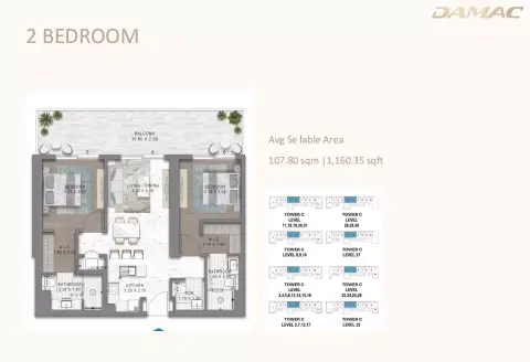 Plattegrond van 2 slaapkamers in Seacrest