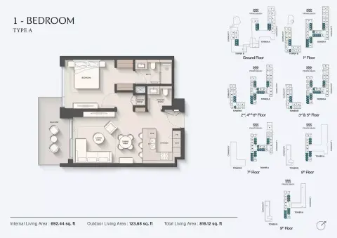 Plattegrond van 1 slaapkamer in Sands Phase 2 By Ellington
