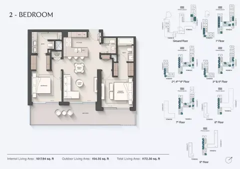 Plattegrond van 2 slaapkamers in Sands Phase 2 By Ellington