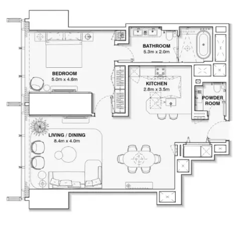 Plattegrond van 1 slaapkamer in Burj Azizi
