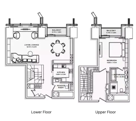 Plattegrond van 1 slaapkamer in Burj Azizi