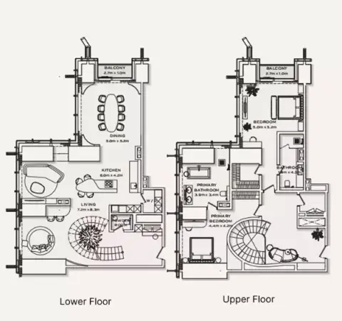 Plattegrond van 2 slaapkamers in Burj Azizi