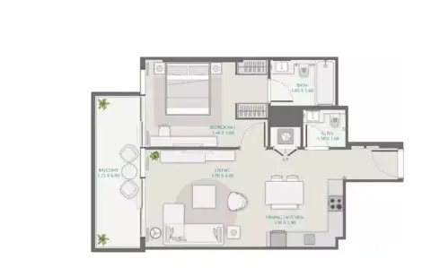 Plattegrond van 1 slaapkamer in Avenue Park Towers