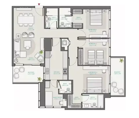 Plattegrond van 3 slaapkamers in Avenue Park Towers