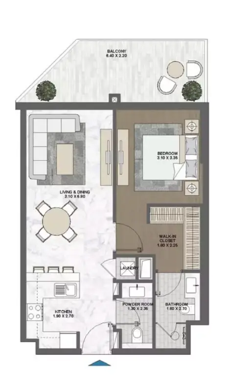 Plattegrond van 1 slaapkamer in Damac Riverside Views Indigo