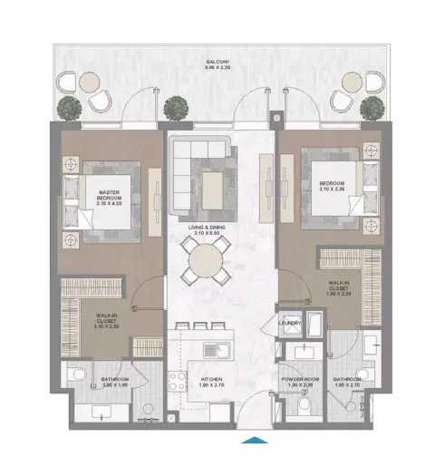 Plattegrond van 2 slaapkamers in Damac Riverside Views Indigo
