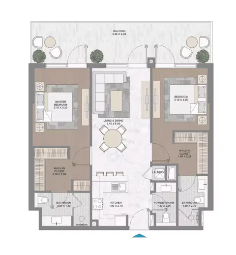 Plattegrond van 2 slaapkamers in Damac Riverside Views Indigo