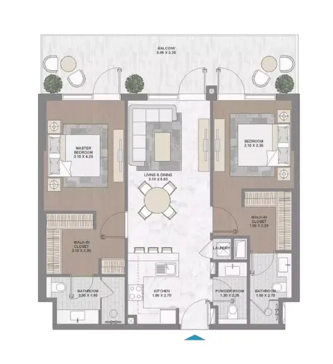 Plattegrond van 2 slaapkamers in Damac Riverside Views Indigo