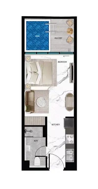 Plattegrond van Studio in Samana Barari Twin Towers