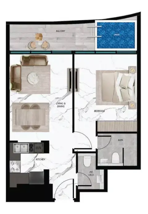 Plattegrond van 1 slaapkamer in Samana Barari Twin Towers