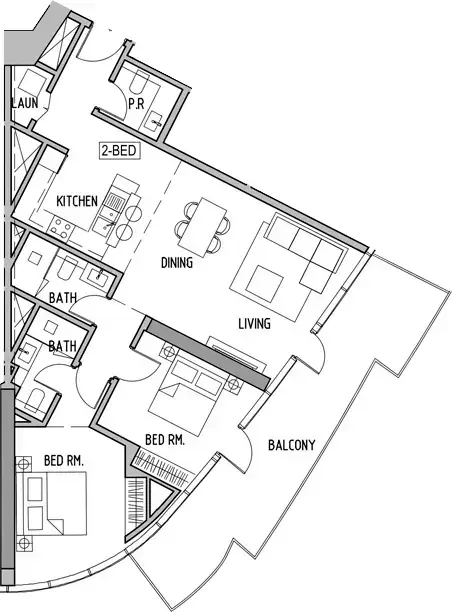 Plattegrond van 2 slaapkamers in Canal Heights 2