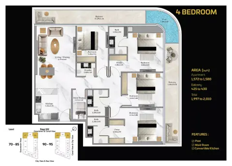 Plattegrond van 4 slaapkamers in Bayz 102