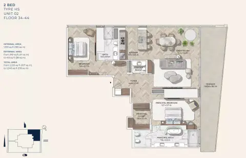 Plattegrond van 2 slaapkamers in Mr C Residences Downtown