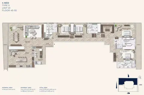 Plattegrond van 4 slaapkamers in Mr C Residences Downtown