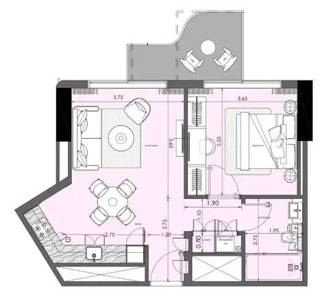 Plattegrond van 1 slaapkamer in Azizi Wasl