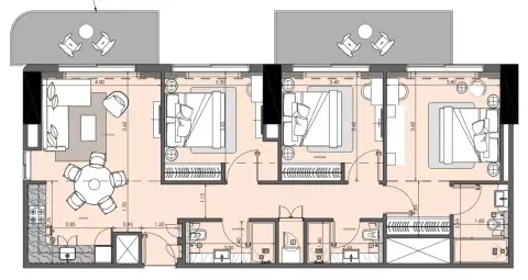 Plattegrond van 3 slaapkamers in Azizi Wasl
