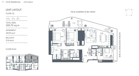 Plattegrond van 3 slaapkamers in Iconic Residences