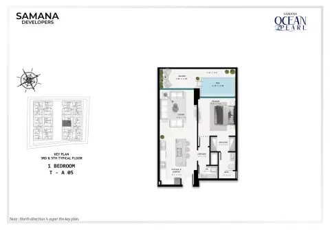 Plattegrond van 1 slaapkamer in Samana Ocean Pearl