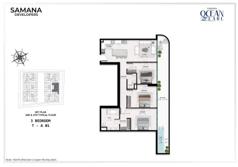 Plattegrond van 3 slaapkamers in Samana Ocean Pearl