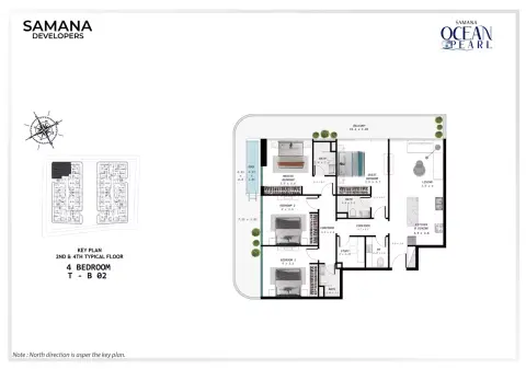 Plattegrond van 4 slaapkamers in Samana Ocean Pearl